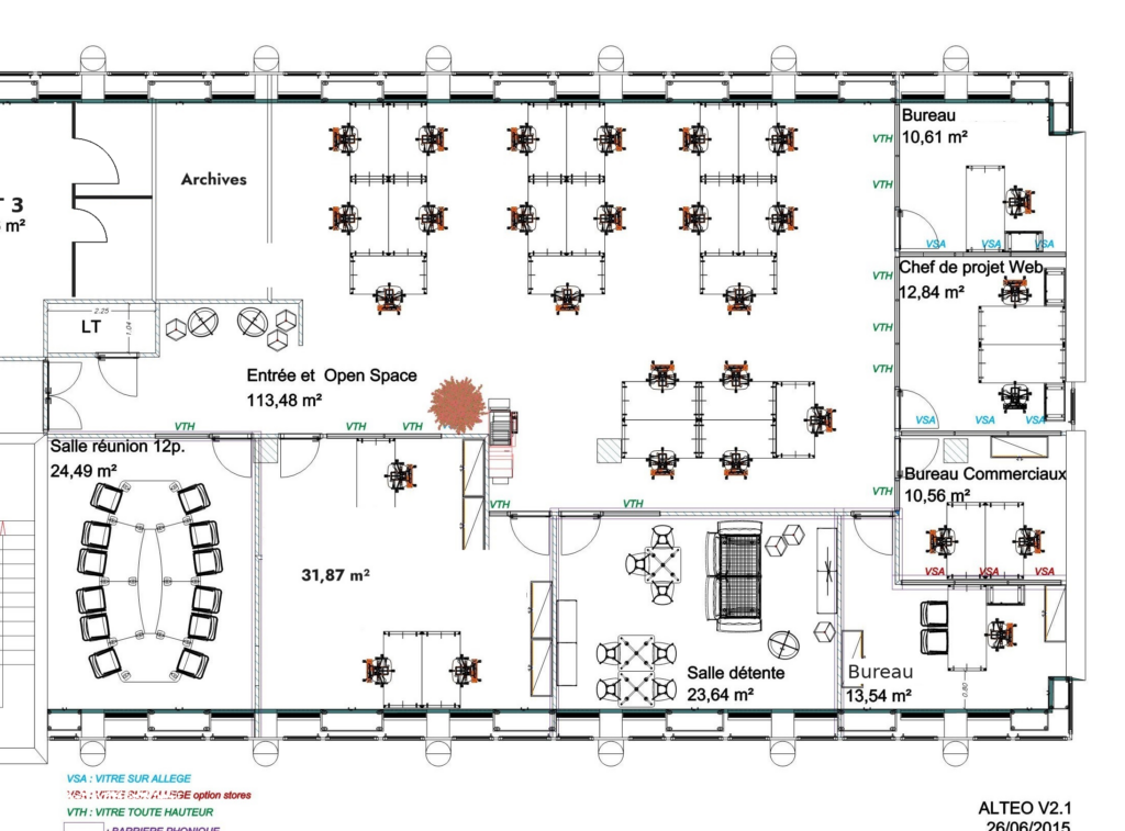Bureaux 290 m² + 5 parkings — plan